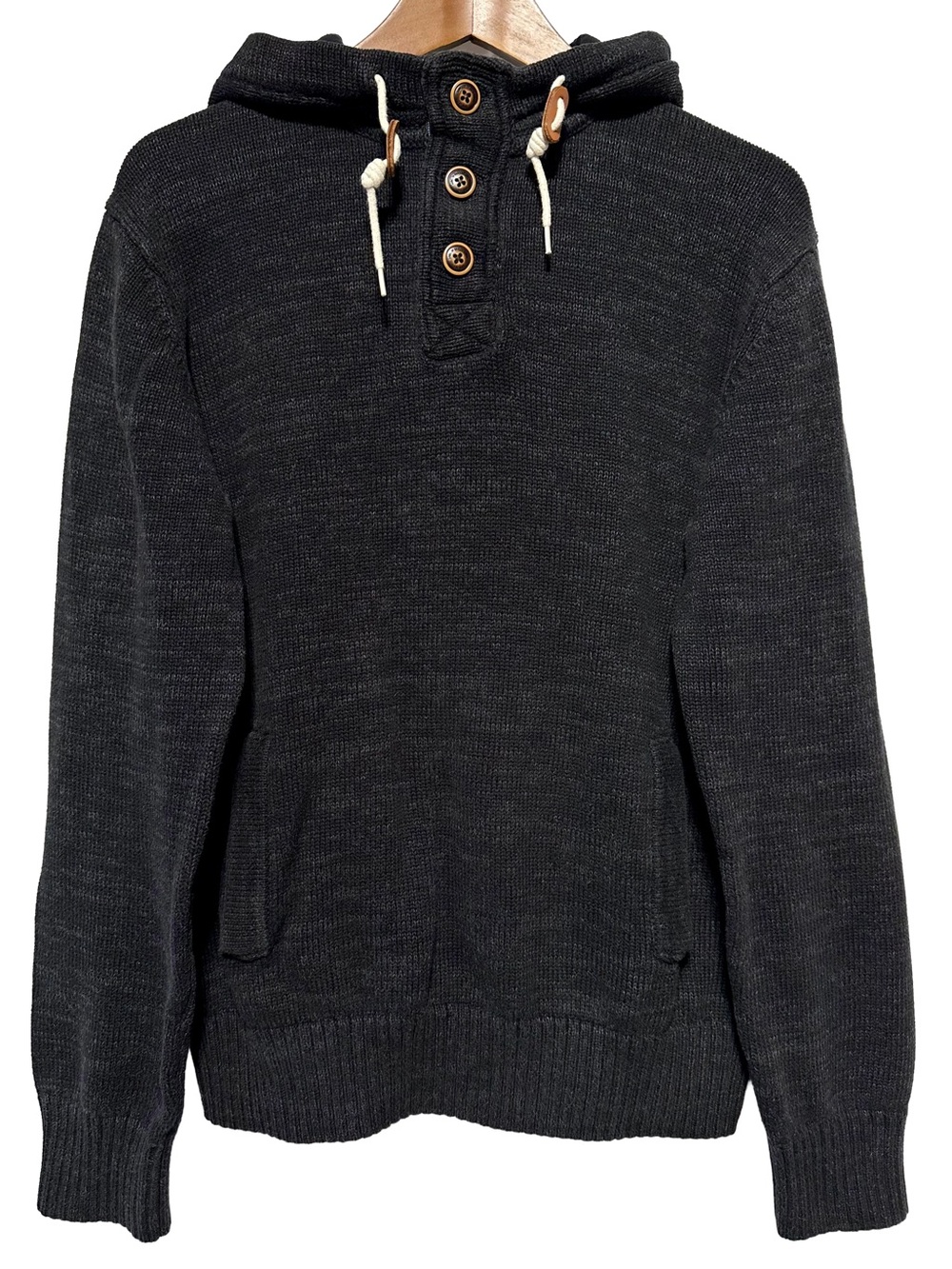 H&M L.O.G.G. Sweater Hoodie Cotton Knit Henley Gorpcore Cabin Black Men’s L